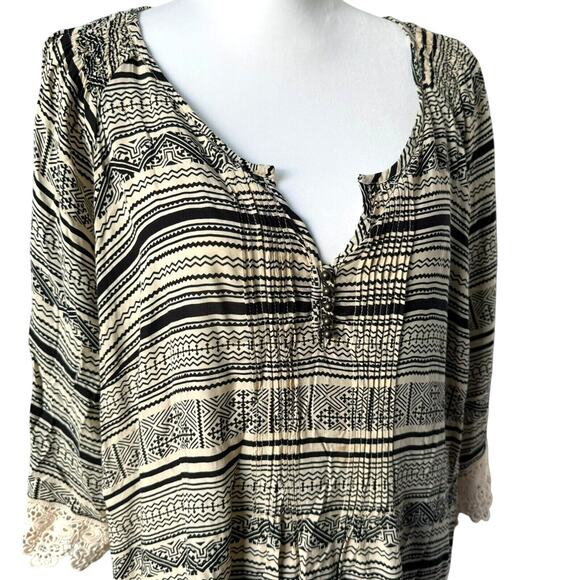 SOLITAIRE Women's‎ 3X Striped Tunic Top Shirt Lace Trim 3/4 Sleeve V Neck Boho - Picture 4 of 10